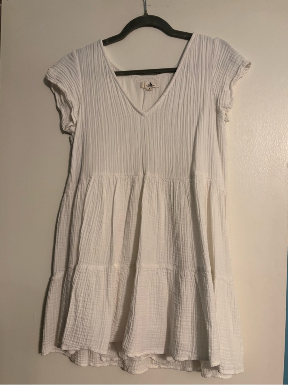 Rip Curl White Gauze V-Neck Tiered Tunic Dress